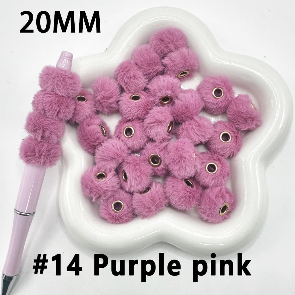 Pom Pom Fluffy Hard Beads and in Solid Colors, 20MM