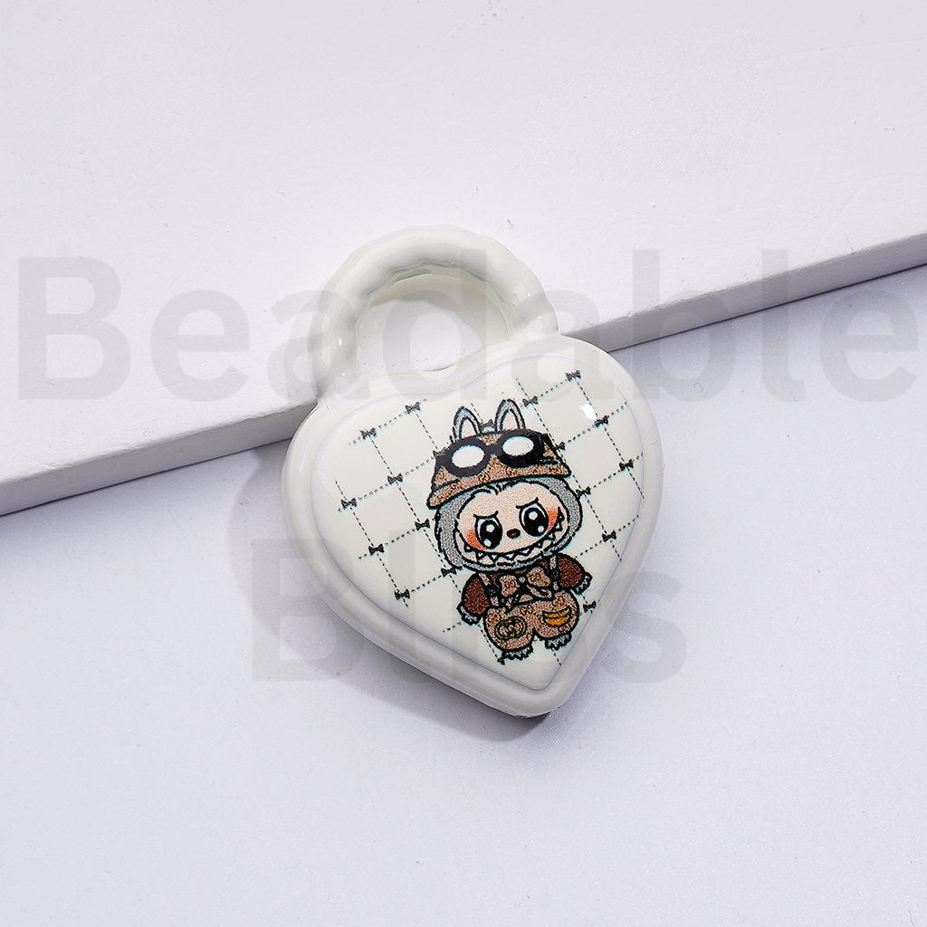 Cute Vivid L-B-B Design Monster Pop Mar Heart Shape Handbag with a Ring Acrylic Beads Pendants, Around 39*30MM