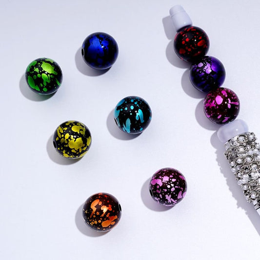 Colorful Abstract Art Spots Black Round Acrylic Beads, 16MM, Random Mix