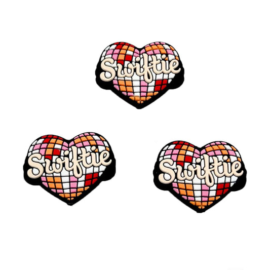 Colorful Checkered Heart Swiftie Silicone Focal Beads (Ship out in Around 4-6 Days after Ordering)
