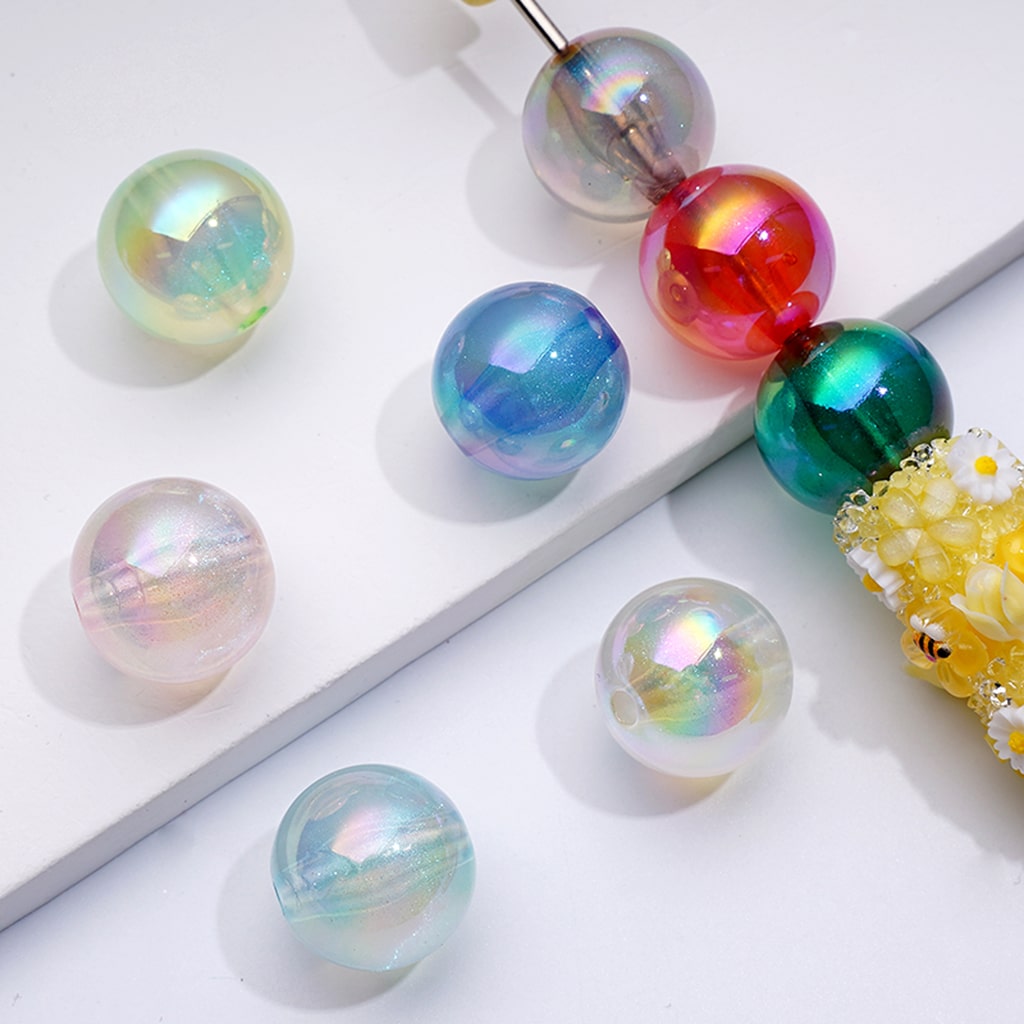 光るUVコーティング半透明グリッターカラフルラウンドアクリルビーズ、16MM