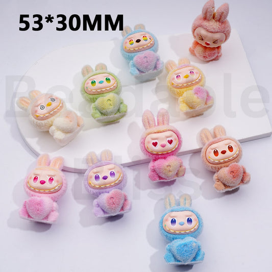 Acrylic Beads Pen Topper Pendants Jewelry Accessories Flocked Cute Labub Holds Heart Multi-Color 53*30MM