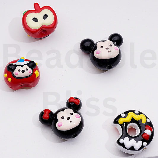 Cute Hand Painted Micke Minni Mouse Head Apple Acrylic Beads Mix
