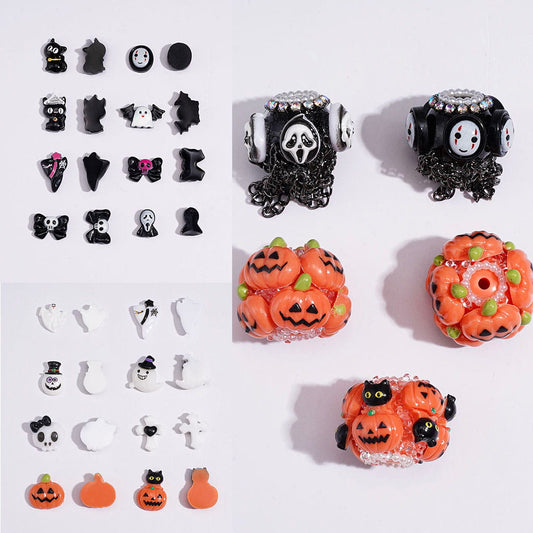 Halloween Series Mini Acrylic Jewelry Accessories | Pumpkin Bat Spooky Magic Hat Cat Cross Skull Bowtie, for DIY Pens and Beads