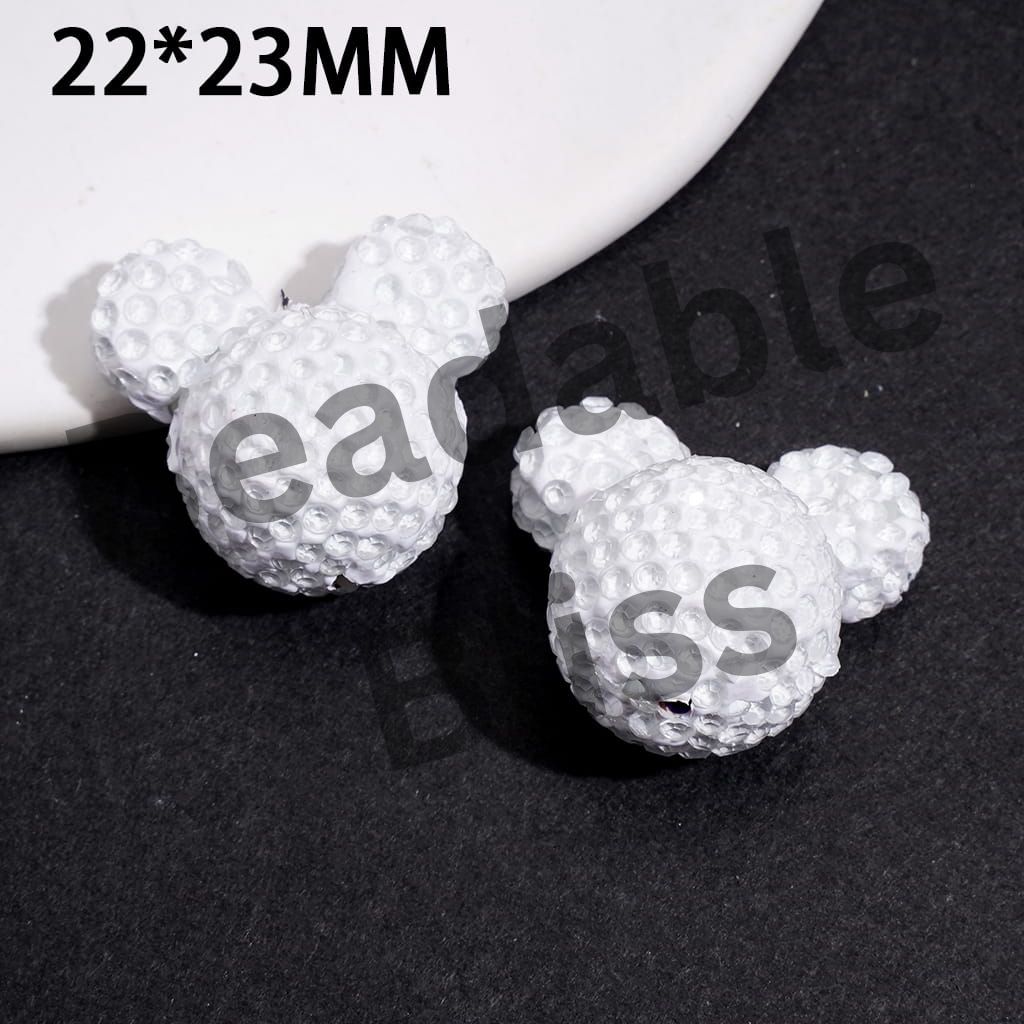 Clay Beads Mouse Head Design w Bling Rhinestones, Fluorescent Colors Around 22*23MM, Multi-Color (Please Read Description)
