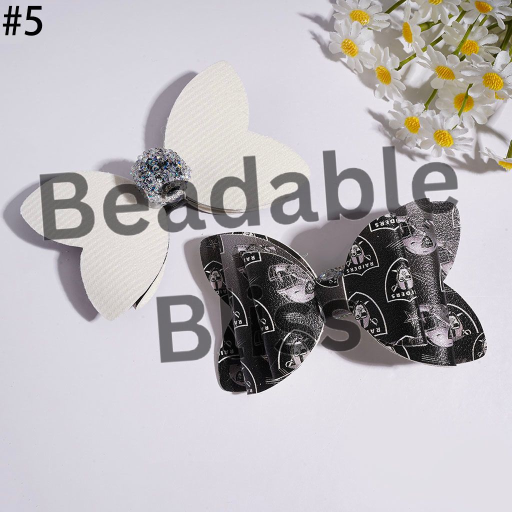 Acrylic Sugar Beads with AB Rhinestone Clear Ball Chains, Fabric Bowtie with American Football Team Pattern Print