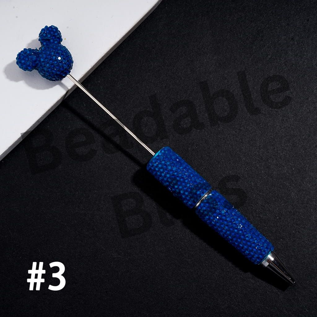 DIY Beadable Clay Pens w Mouse Head Topper, Bling Rhinestones Full Coverage the Entire Pen, Fluorescent Colors (Please Read Description)