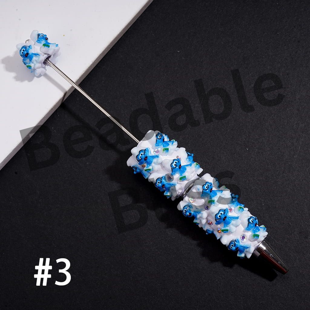 Beadable Clay Pens with Blue Elf Character Series & AB Rhinestones