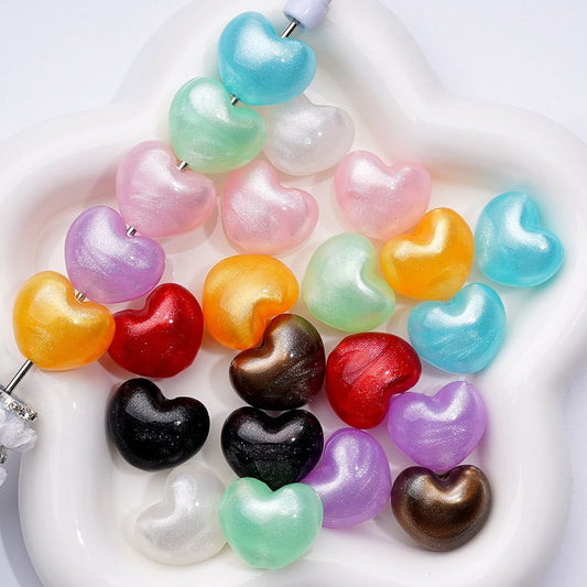 Glossy Shiny Glitter Multi-Color Hearts Acrylic Beads, Around 22*18MM