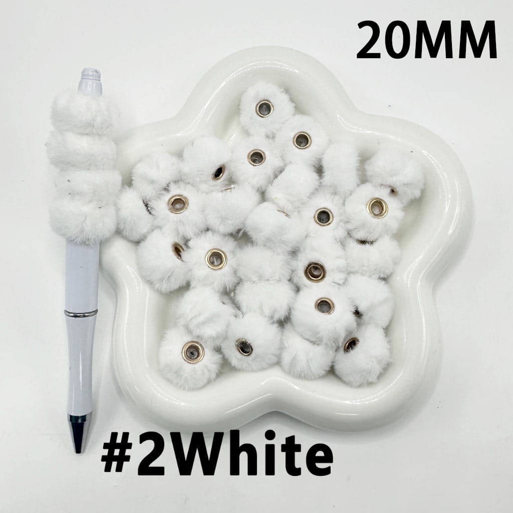 Pom Pom Fluffy Hard Beads and in Solid Colors, 20MM