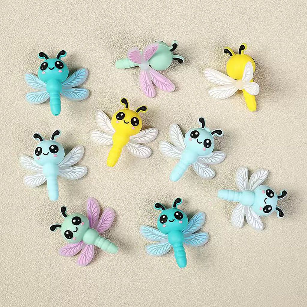Silicone Focal Beads 3D Cute Dragonfly with Big Eye and Wings, 39MM, Multi-Color