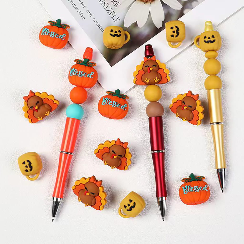 Silicone Focal Beads 3D Thanksgiving Series Turkey Halloween Pumpkin Mug