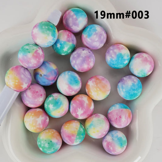 Large Colorful Starry Sky Round Printed Silicone Beads 19MM, Number 003