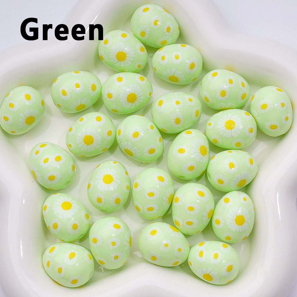Mini Cute Multi-Color Daisy Flowers Prints Oval Egg Shape Acrylic Beads, Around 20*16MM