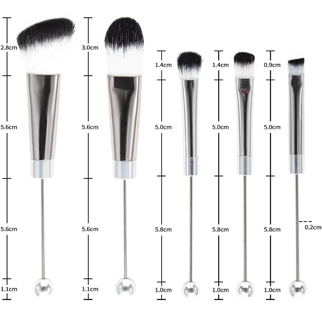 Beadable Makeup Brushes, Beaded Make Up Brush Solid And Ombre Color (1 Set = 5 pieces)