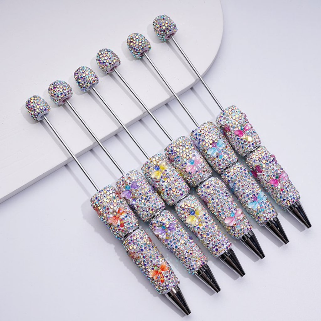 Beadable Clay Pens with Mini Cute Dragonflies AB Rhinestones Covered the Entire Pen