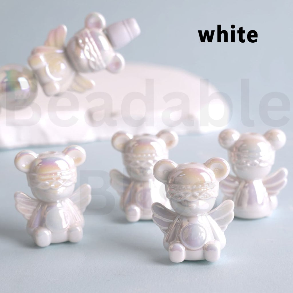 UV Coating Shiny Colorful Angel Bear Acrylic Beads, Around 30*24MM