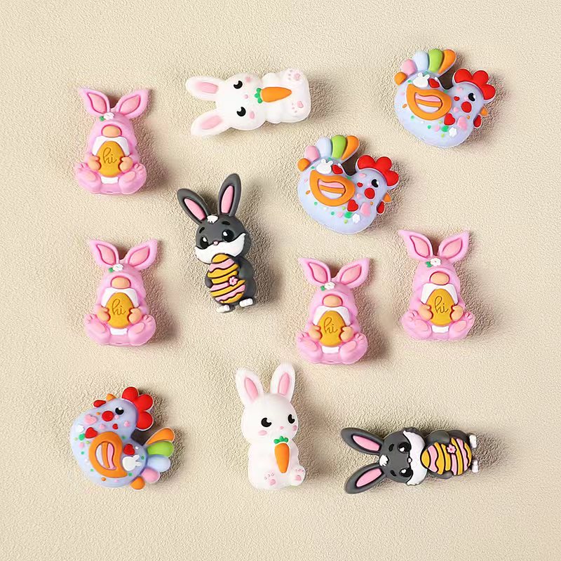 Silicone Focal Beads 3D Rabbit and Rooster Easter Series