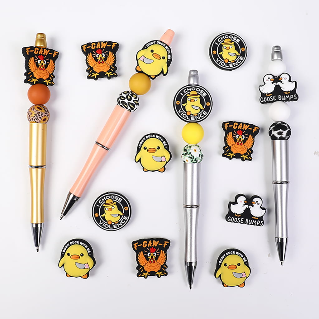 Silicone Focal Beads Duck and Chick Series with Sayings, Multi-Color
