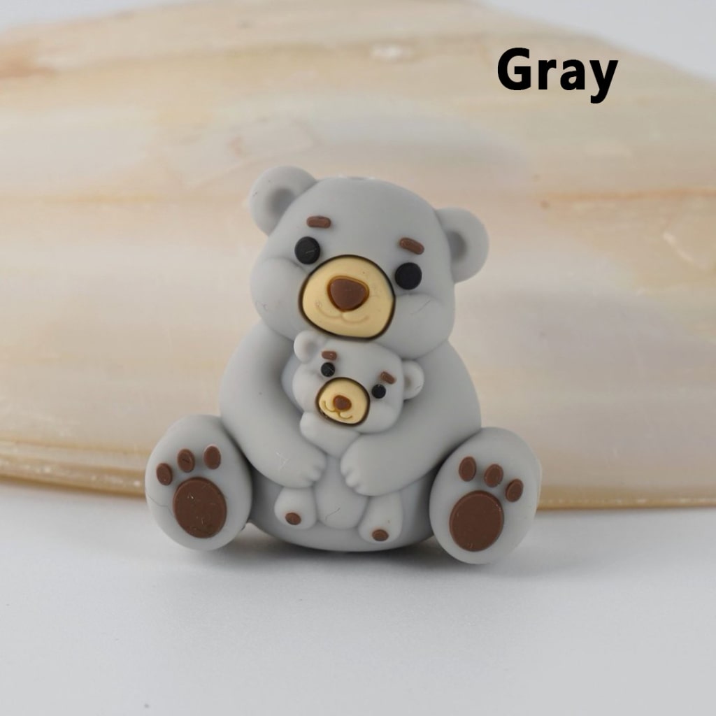 3D Vivid Cute Bear Mom Baby Silicone Focal Beads