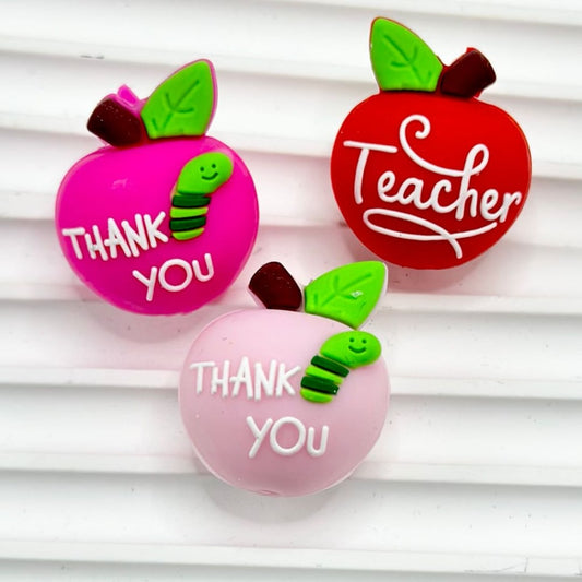 3D Mini Cute Rose Red & Red Apple Teacher Thank You School Silicone Focal Beads