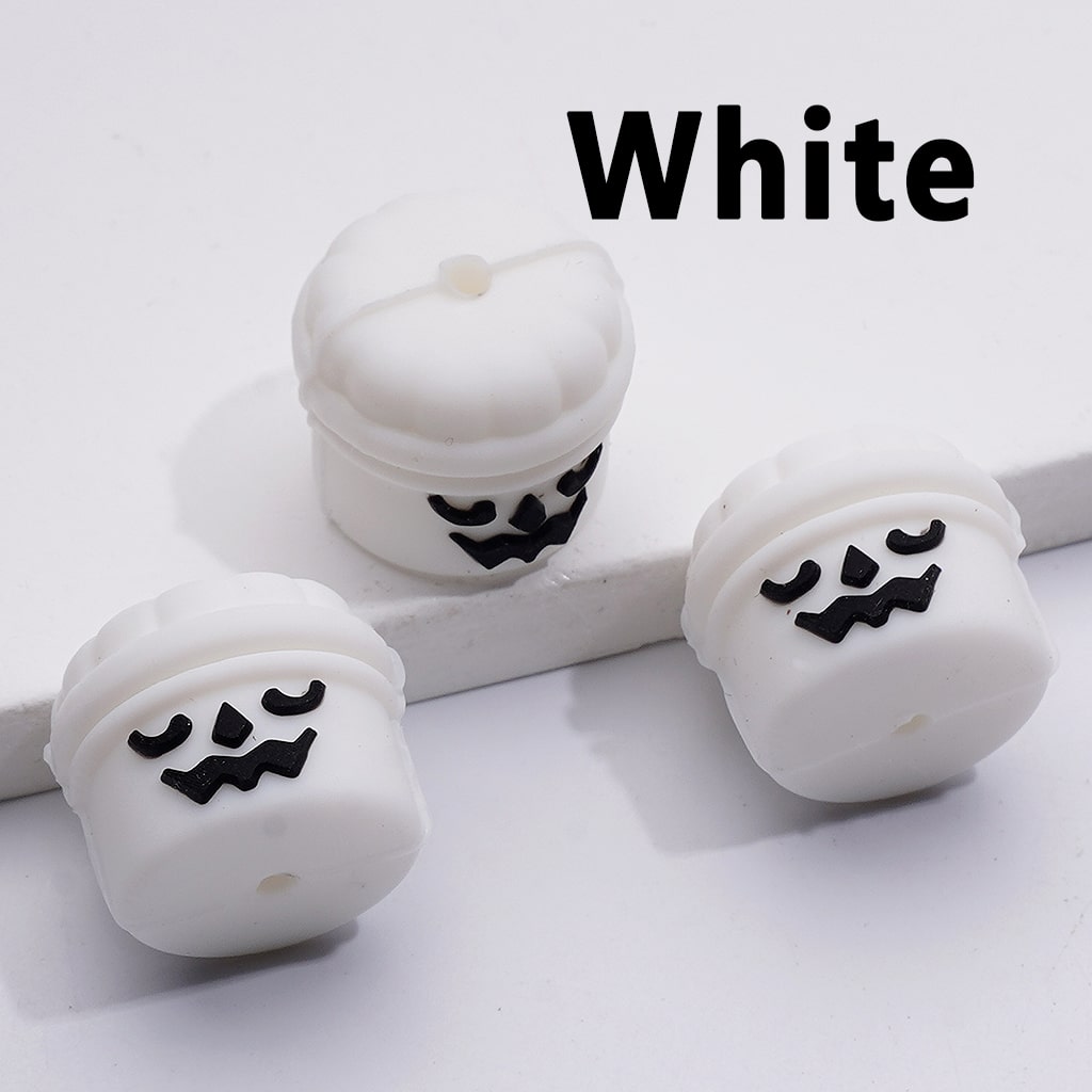 3D Ghost Face Cylindrical Pumpkin Bucket Halloween Silicone Focal Beads