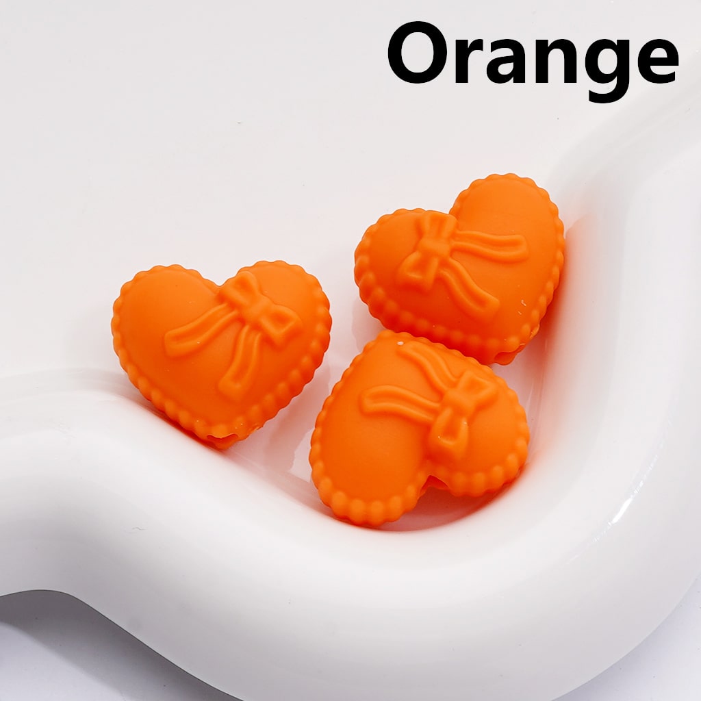 Acrylic Beads Rubber Coating Heart Shape with Bowknots, Multi-Color, 18*20MM (Single Color is av available for 200pcs(Whole Bag))
