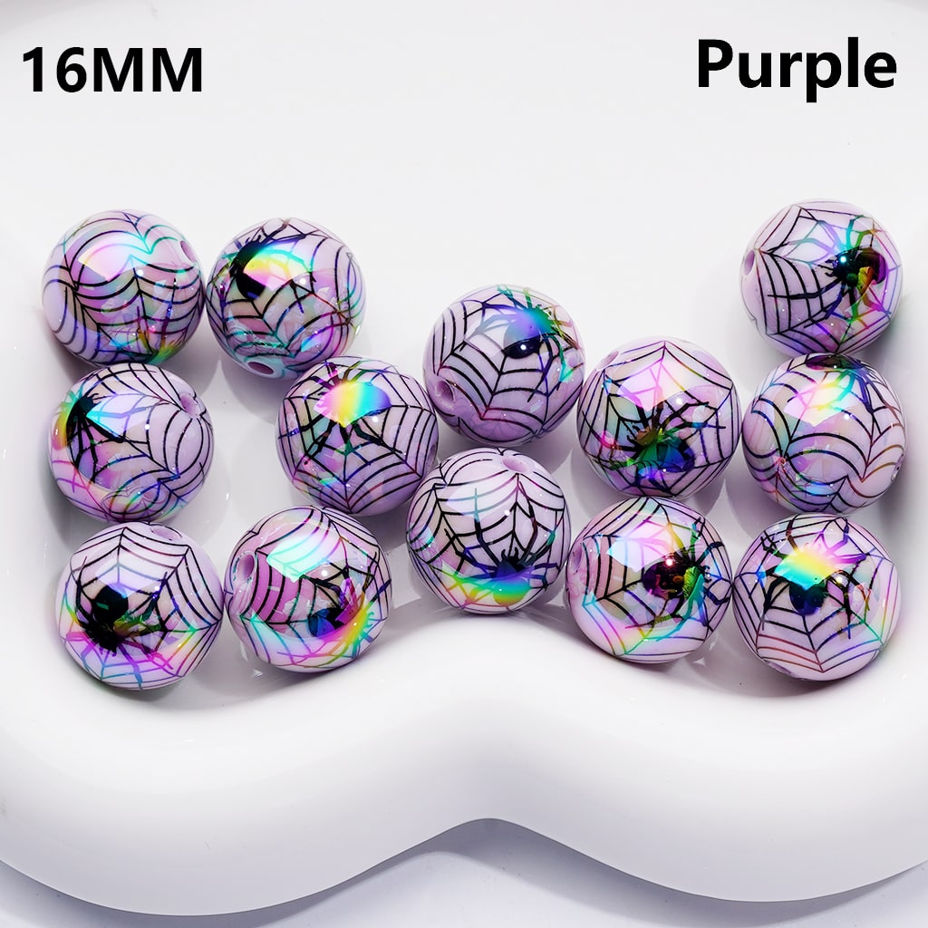 UV Coating Halloween Spider Web Round Acrylic Beads,16MM (Single Color is available for 200pcs(Whole Bag))