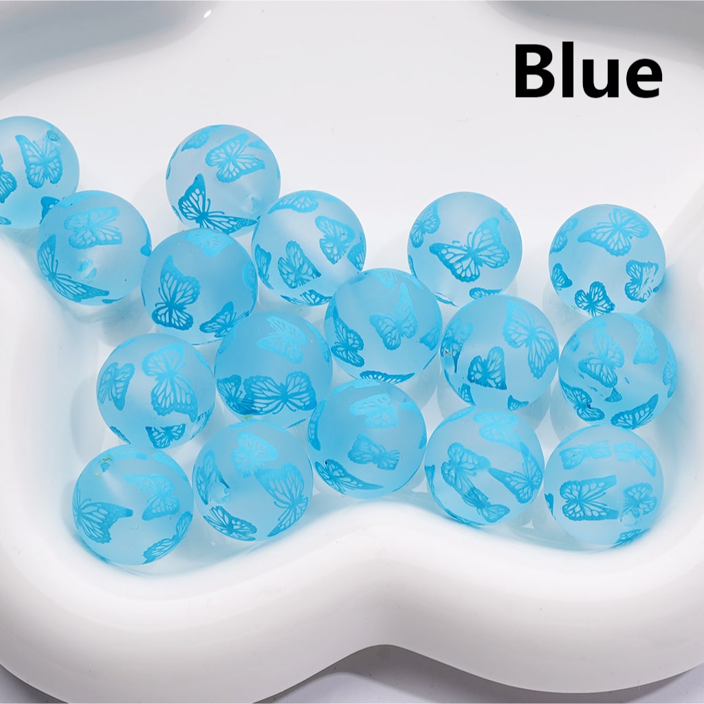 Frosted Multi-Color Cute Butterfly Prints Round Acrylic Beads, 16MM (Single Color is available for 200pcs(Whole Bag))