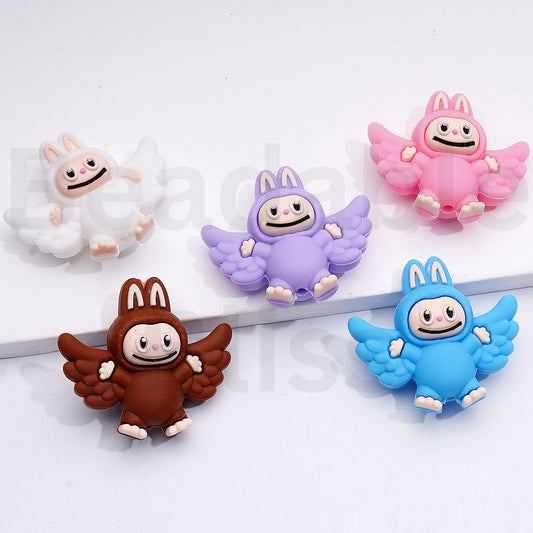 3D Cute Multi-Color Labub with Wings Silicone Focal Beads