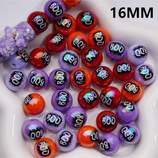 UV Coating Halloween Boo Series Round Acrylic Beads, 16MM （Single Color is available for 200pcs(Whole bag))