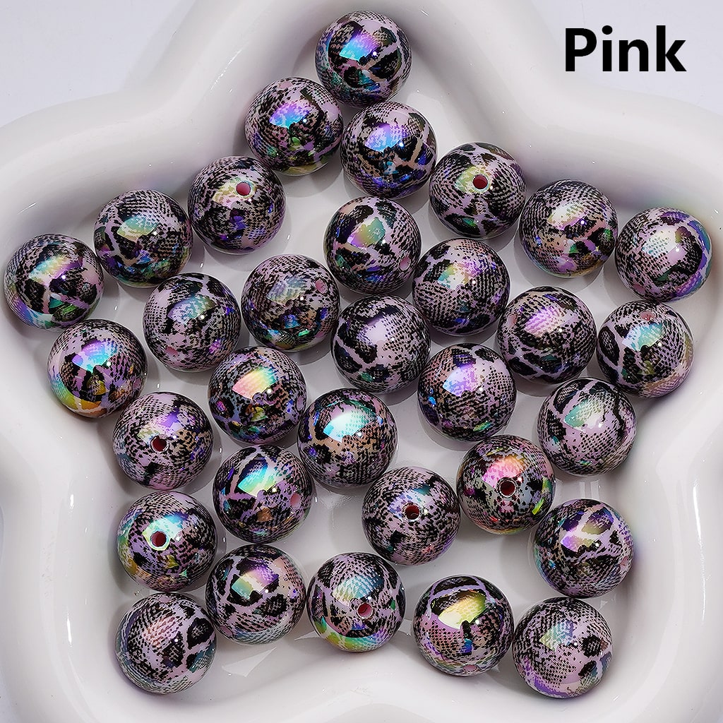UV Coating Abstract Irreugal Black Spots Prints Round Acrylic Beads in Solid Color, 16MM