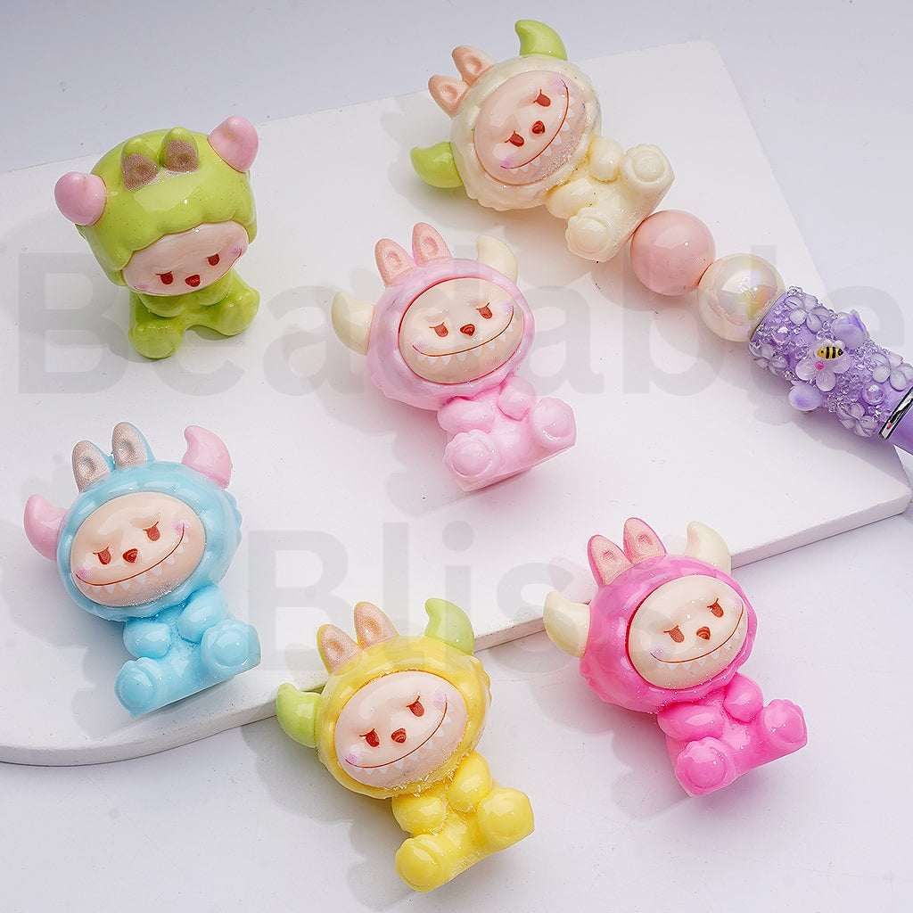 Cute Labub with Cow Bull Costume Pop Mart Pendants Pen Topper Acrylic Beads, 47*36MM, Random Mix