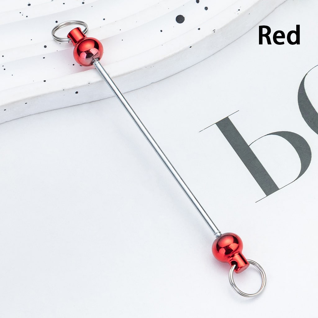 DIY Plastic Beadable Keychain Bars with Round Balls for Keychain Accessories in Metallic Colors, 10 CM