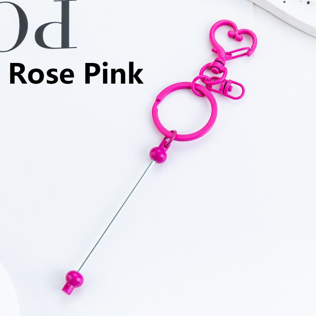 DIY Beadable Metal Keychain with Bar and Heart Shape Clasp in Solid Color, 154MM