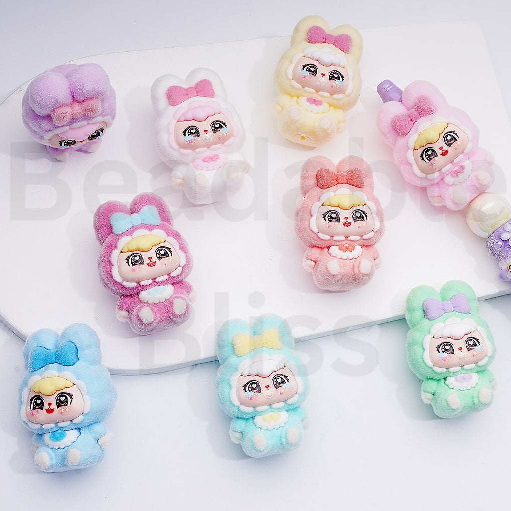 Cute Flocked Babythre Pendant Pen Topper Acrylic Beads Jewelry Accessories, 44*30MM