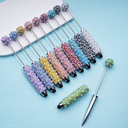 Beadable Clay Stylus Pens with AB Rhinestones White Pearls Covered the Entire Pen