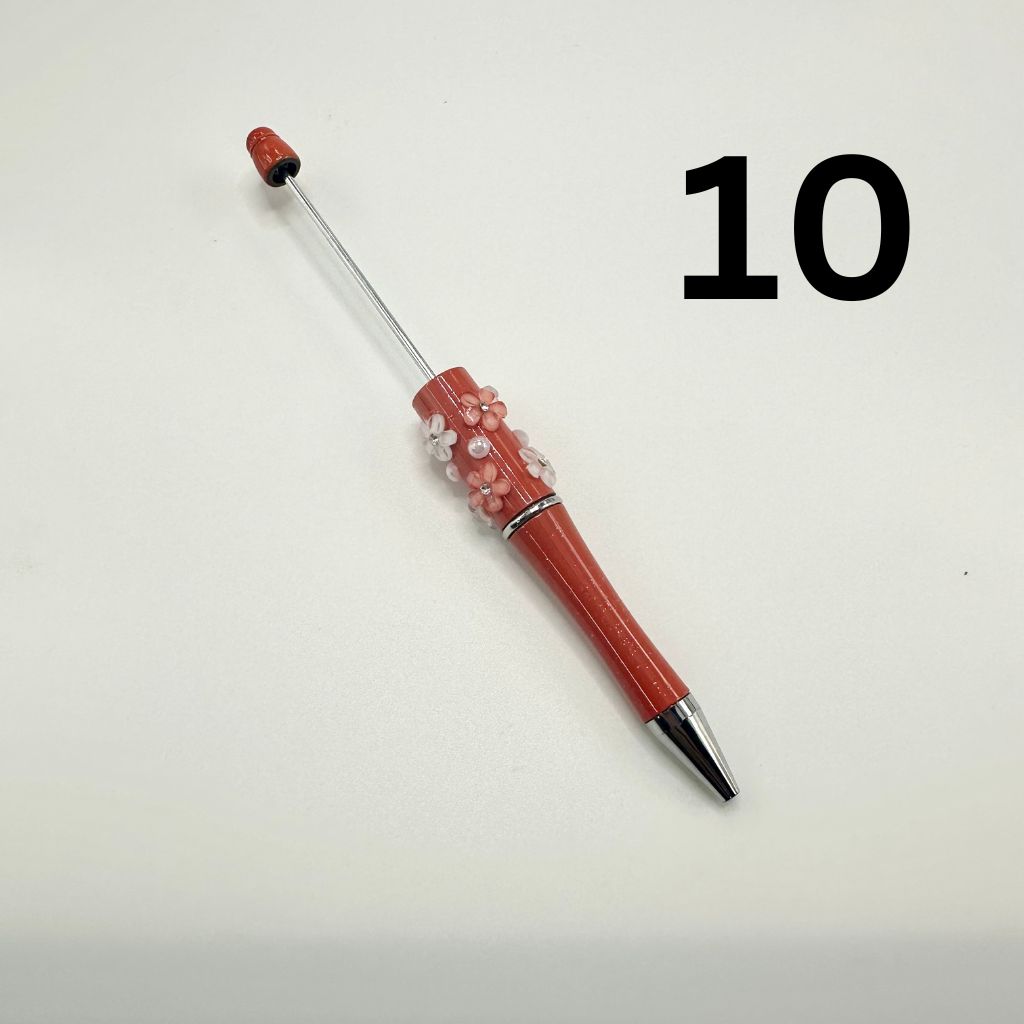 Beaded Pens in Solid Colors with Acrylic Flower and Clear Rhinestone