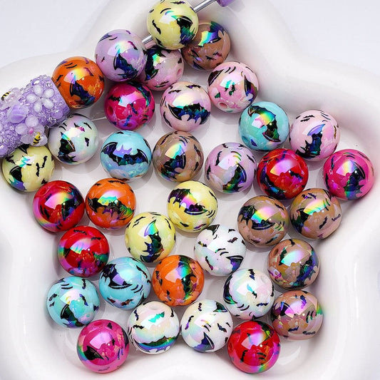 UV Coating Solid Color Halloween Bat Round Acrylic Beads,16MM, Random Mix