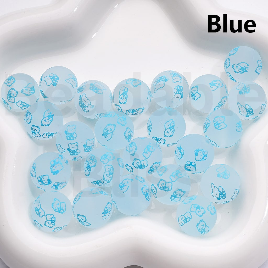 Frosted Multi-Color Sanri Hello Kitt Pochacc Prints Round Acrylic Beads, 16MM (Single Color Is available for 200pcs(Whole Bag))