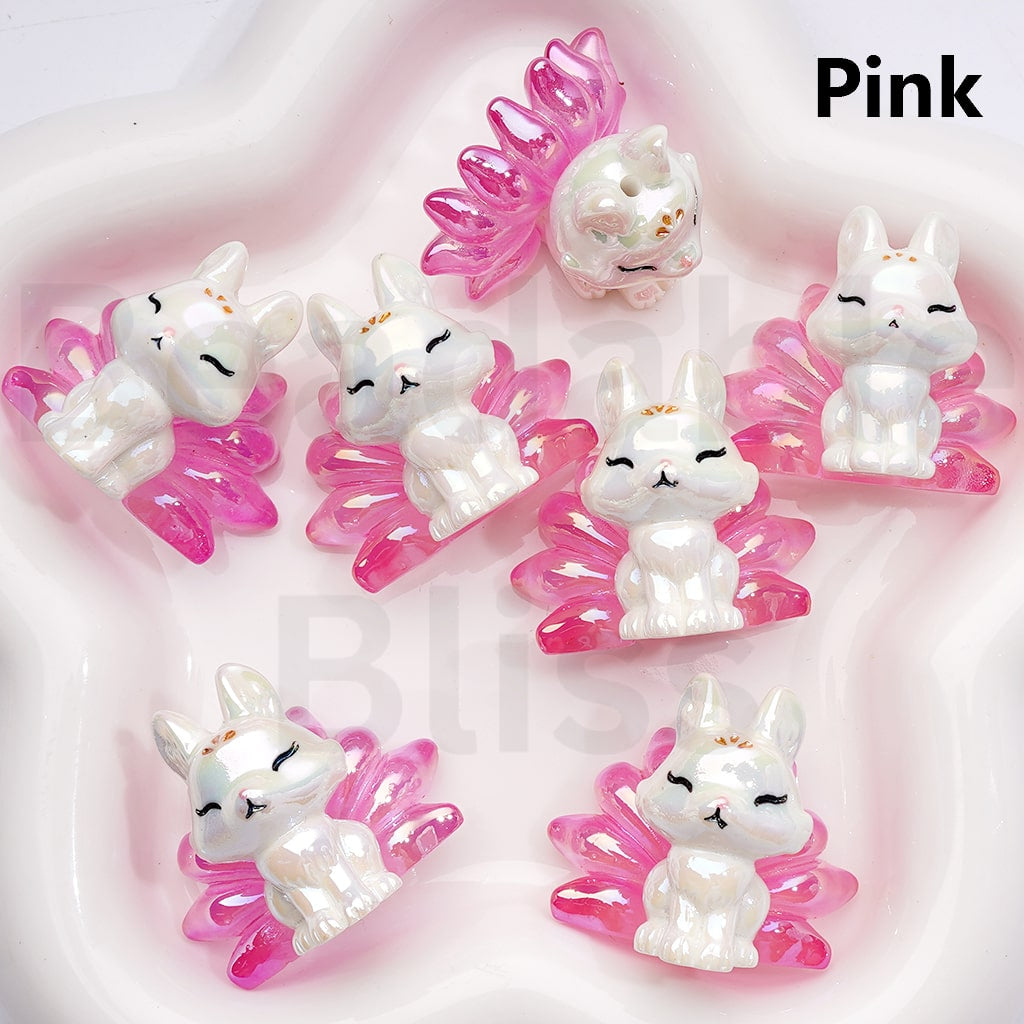 UV Coating Cute Nine-taile Fo Acrylic Beads, 35*30MM