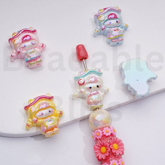 UV Coating Cute Hell Kitt Face Girl Acrylic Beads, 29*26MM, Random Mix