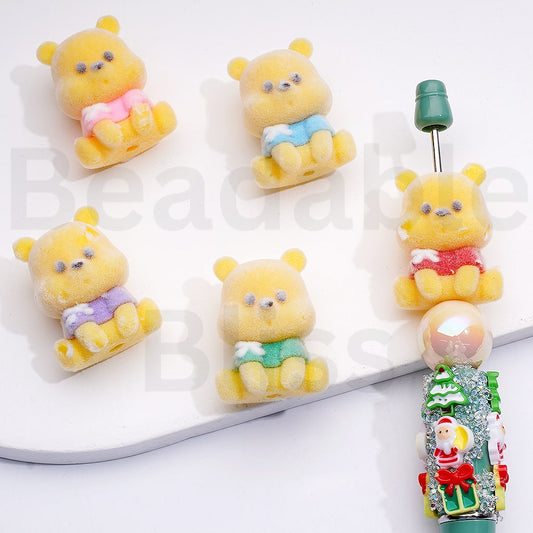 Acrylic Beads Flocked  Cute Winni the Poo Bear, 22*30MM, Random Mix