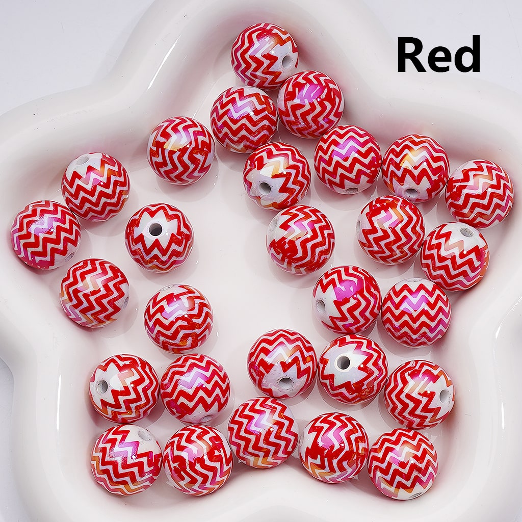 UV Coating Multi-Color Wave Stripes Round Acrylic Beads, 16MM (Single Color is available for 200pcs(Whole bag))