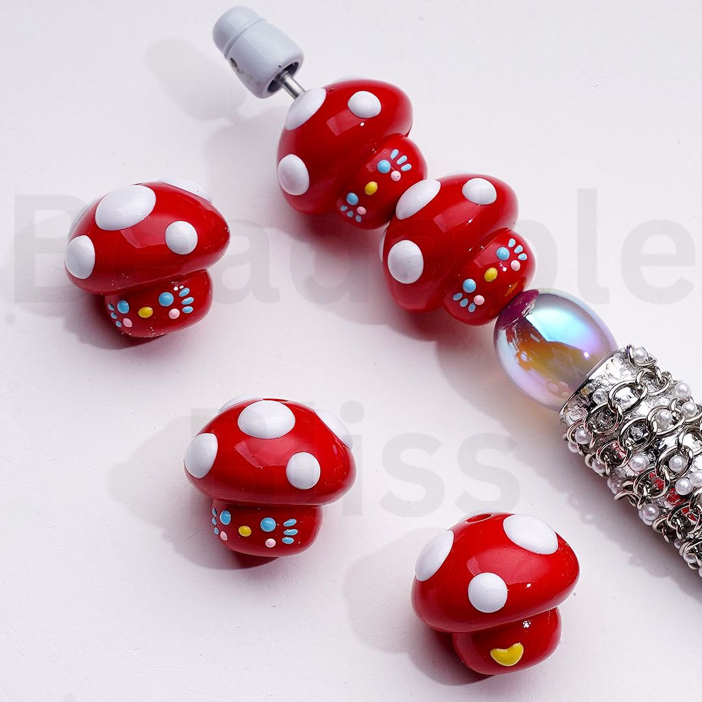 Cute Hand Painted Hell Kitt Red Mushroom Acrylic Beads, 20*20MM