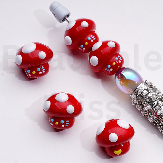 Cute Hand Painted Hell Kitt Red Mushroom Acrylic Beads, 20*20MM