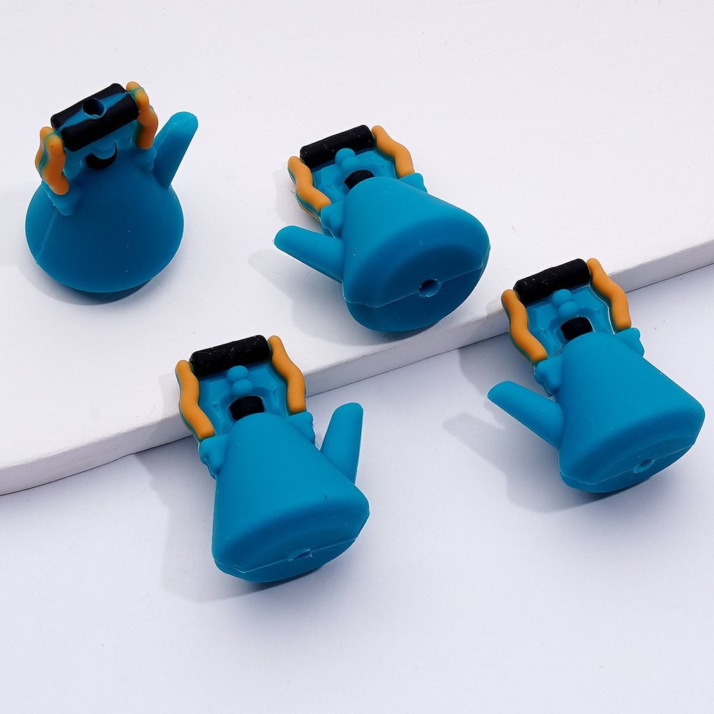 3D Cute Blue Pink Teapot Coffee Pot Silicone Focal Beads