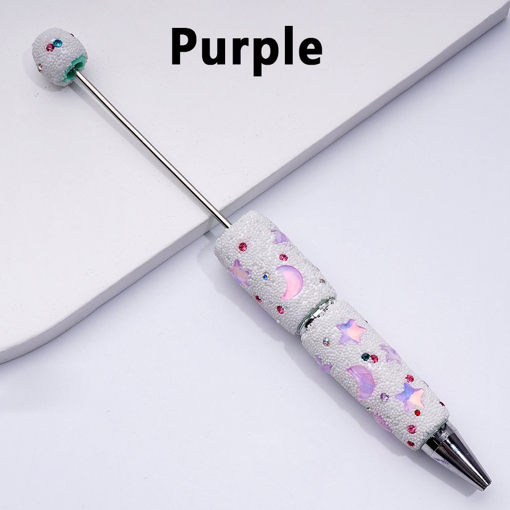 Beadable Clay Pens with Cute Stars Crescent Moon Colorful Shiny Rhinestones Mini White Snow Balls