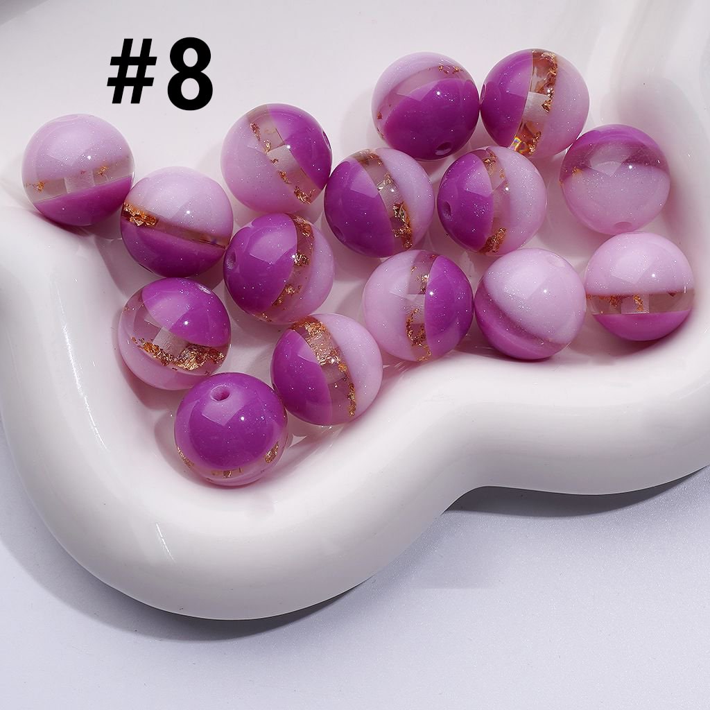 Glitter Cat Eye Double Color Round Acrylic Beads Mini Gold Foil Paper Inside, 16MM