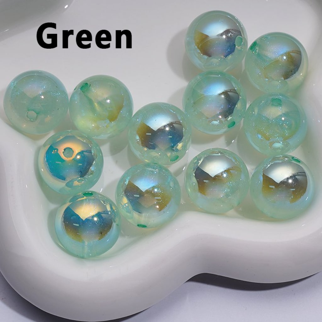 UV Coating Luminous Glossy Glitter Galaxy Round Acrylic Beads, 20MM